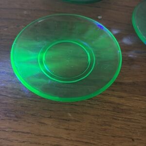 Vintage Arko Agate green depression uranium glass lot of (7) tea set 3+” plates